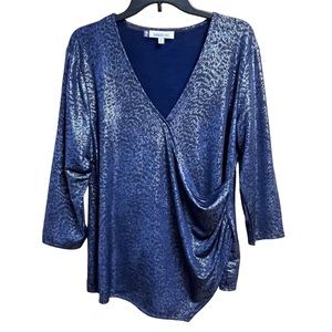Jennifer Lopez Women’s XL Blouse Shimmer Blue/black 3/4 Sleeve
